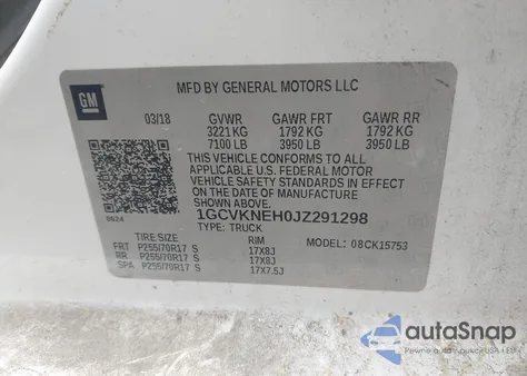 2018 Chevrolet Silverado 1500 Wt z USA, uszkodzony, nr VIN 1GCVKNEH0JZ291298